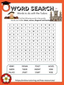 Tudor Wordsearch with online-tutoring.uk/